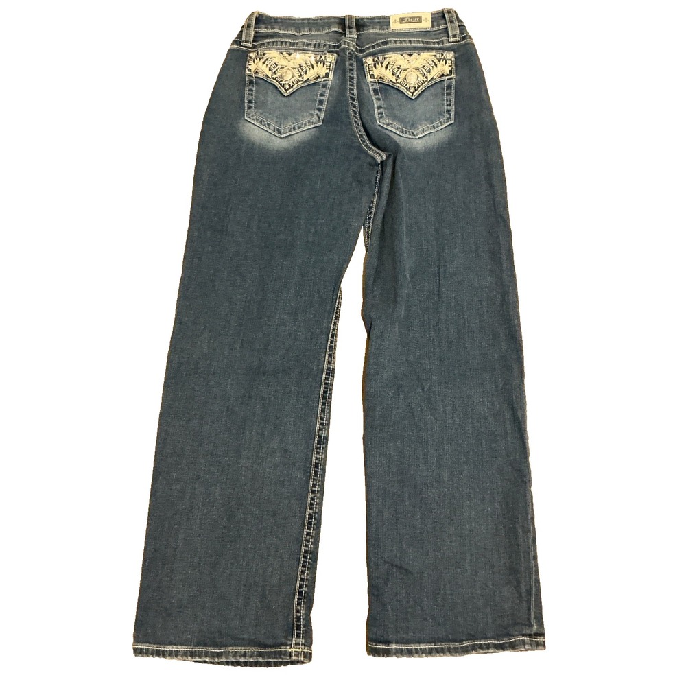 Fleur by Miss Me Jeans Women Sz 28X32 Slim Wide Leg Embellished Bling Pocket Y2K